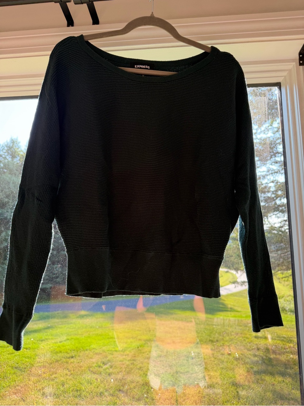 Express Green Ribbed Crewneck Sweater Top